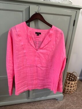 J. Crew Bright Pink Linen V-Neck Tunic